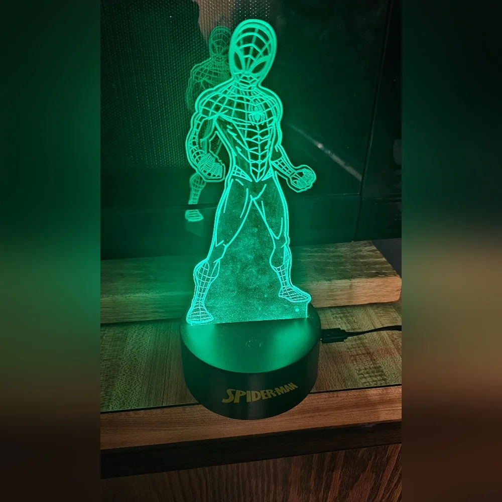 Spider-Man LED Acrylic Night Light 16 Colors Remote Controlled EUC